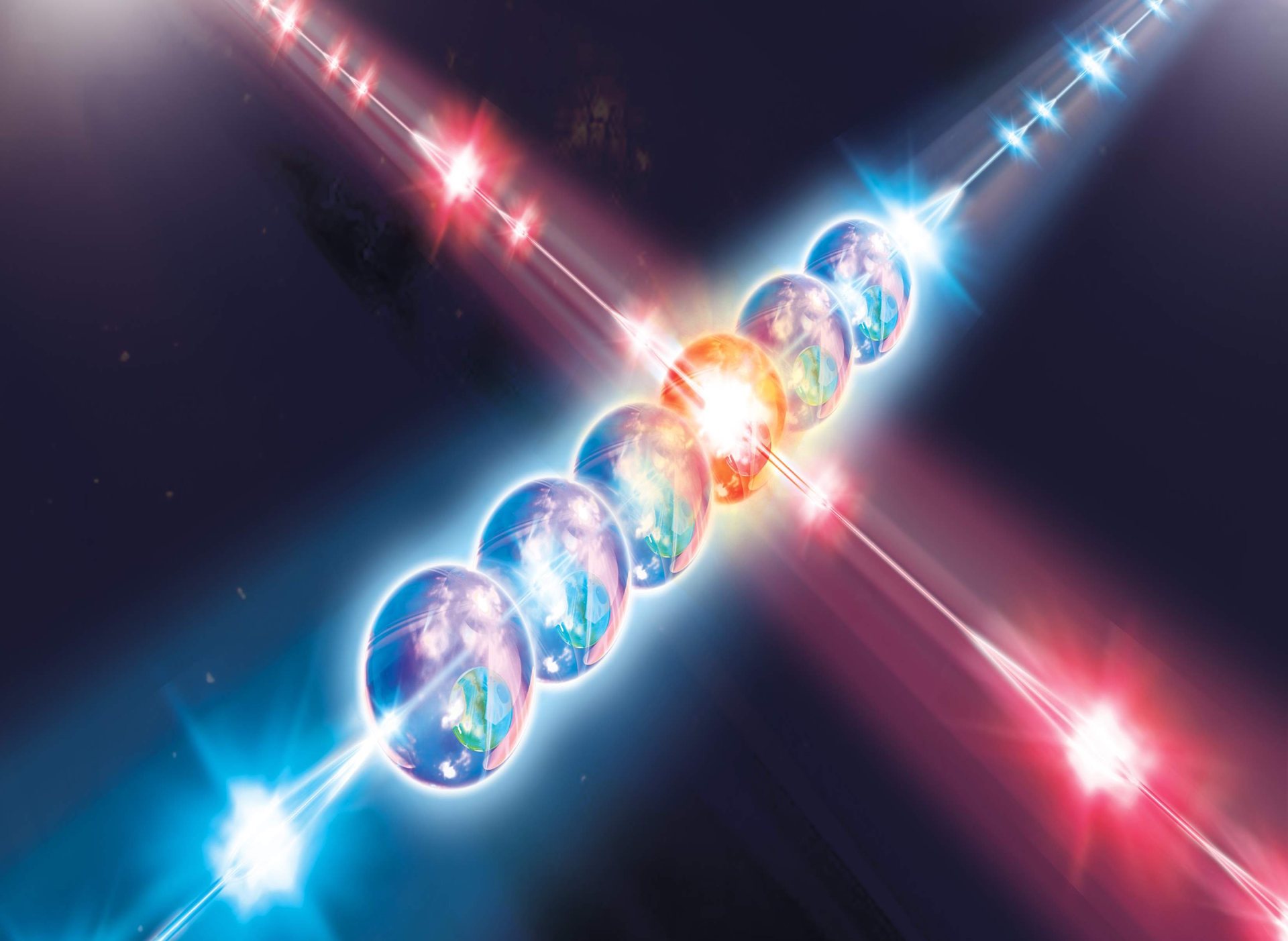 Entangled photons crossing in beams of light